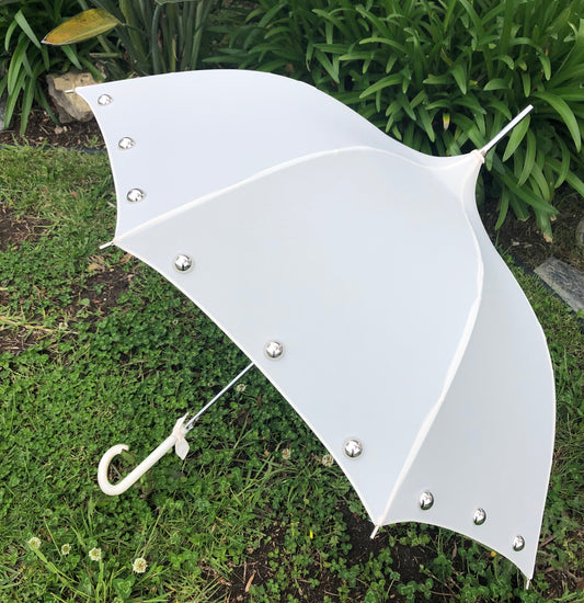 Amelia Cream Parasol | Ogee Shaped Canopy | Silver Pearls | Made to Order