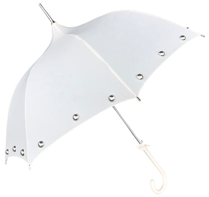 Sombrilla Amelia color crema | Dosel con forma de ojiva | Perlas plateadas | Hecho a medida