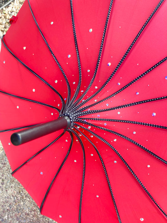 Las Vegas Red Pagoda Umbrella | AB Rhinestones | Waterproof and Shade