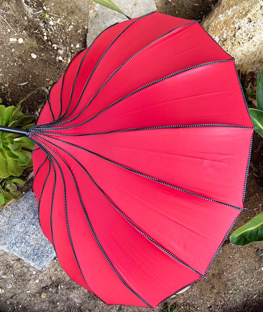 Scarlett Red Pagoda Classic Umbrella | Polka Dots Dividers | 16 Ribs