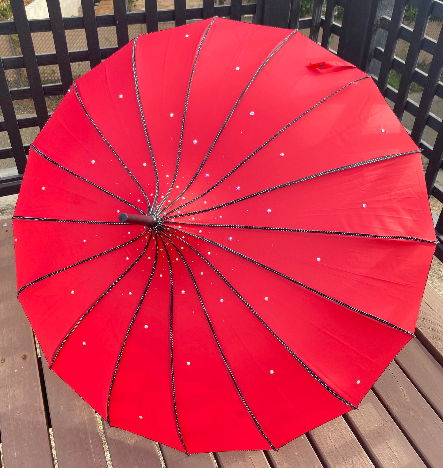 Las Vegas Red Pagoda Umbrella | AB Rhinestones | Waterproof and Shade