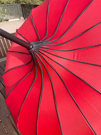 Scarlett Red Pagoda Classic Umbrella | Polka Dots Dividers | 16 Ribs