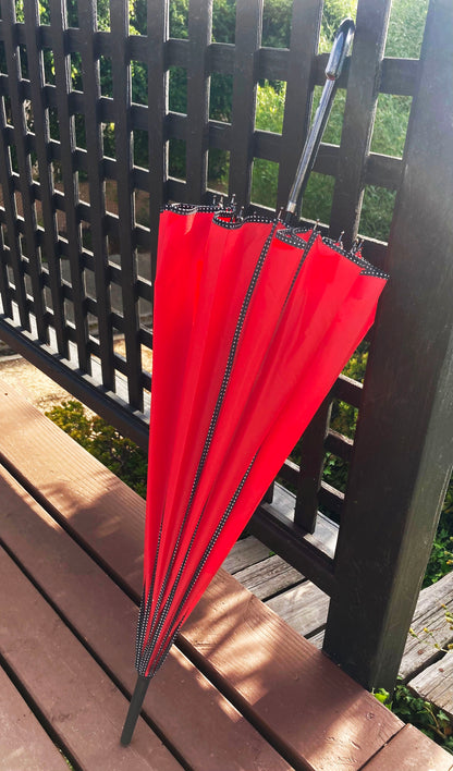 Scarlett Red Pagoda Classic Umbrella | Polka Dots Dividers | 16 Ribs