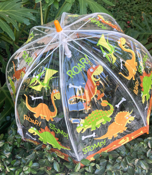 Clear Bubble Dinosaurs Umbrella for Children | Safe Tips | Prehistoric Theme
