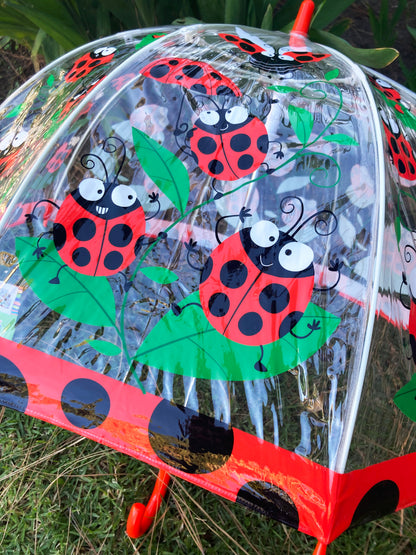 Playful Ladybug Clear Children Umbrella by Bugzz® | Flexible Ribs and Safe Tips | Easy opening and Closing System