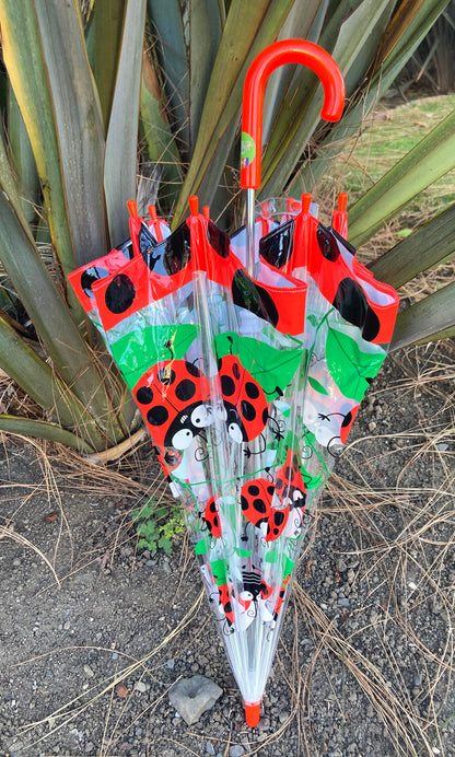 Playful Ladybug Clear Children Umbrella by Bugzz® | Flexible Ribs and Safe Tips | Easy opening and Closing System