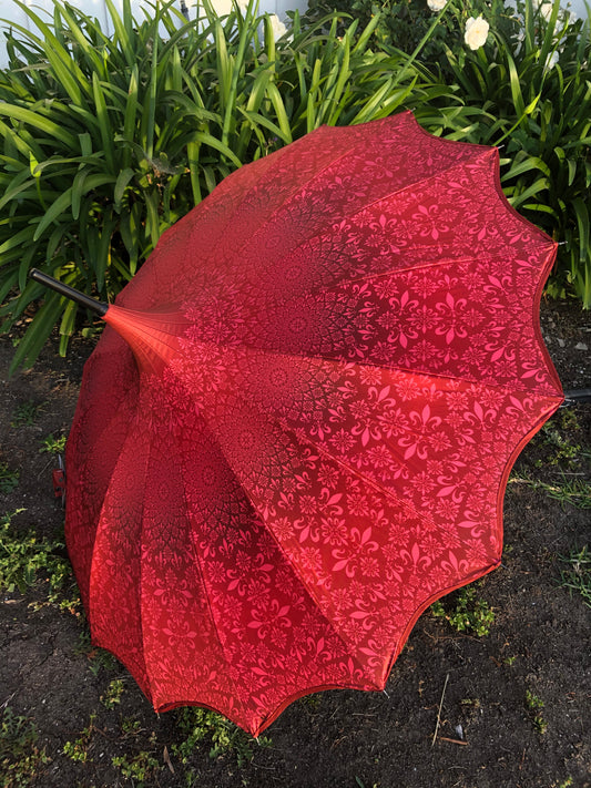 Waterproof + Real Anti-UV Umbrella in Red | Blackout Lining 100% Shade | Pagoda style