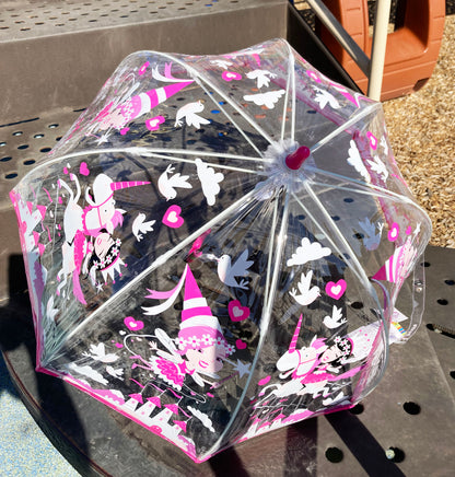 Bugzz® Clear Unicorn and Fairies Umbrella | Girl Pink Bubble Rain Accessory | Flexible Fiberglass Ribs