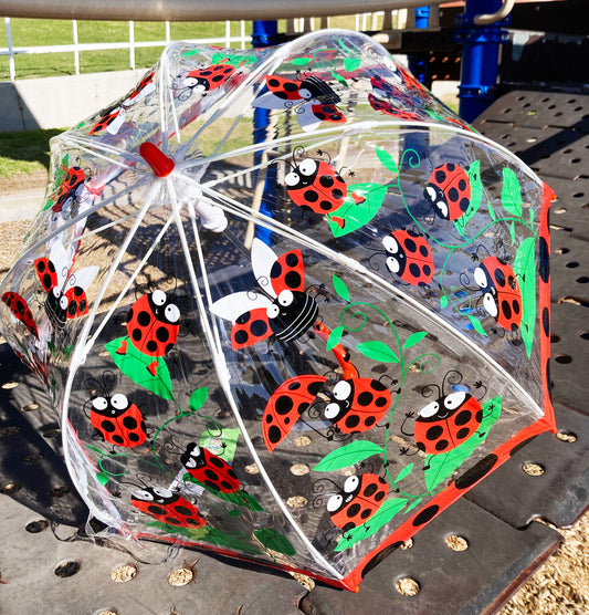 Playful Ladybug Clear Children Umbrella by Bugzz® | Flexible Ribs and Safe Tips | Easy opening and Closing System