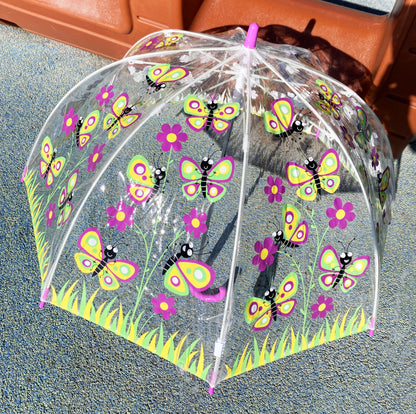 Bugzz® Butterfly Clear Umbrella for Children | Bendable Fiberglass Ribs | Bubble Style