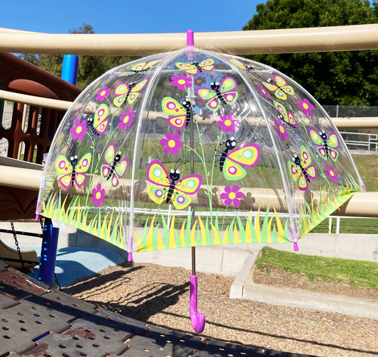 Bugzz® Butterfly Clear Umbrella for Children | Bendable Fiberglass Ribs | Bubble Style