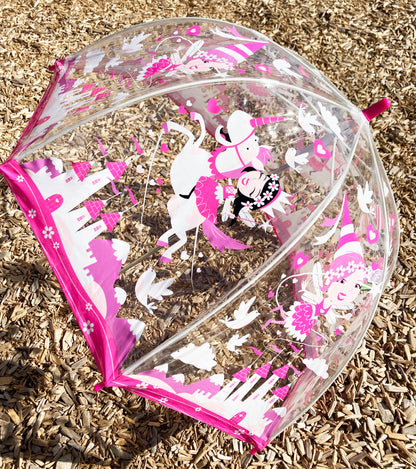 Bugzz® Clear Unicorn and Fairies Umbrella | Girl Pink Bubble Rain Accessory | Flexible Fiberglass Ribs