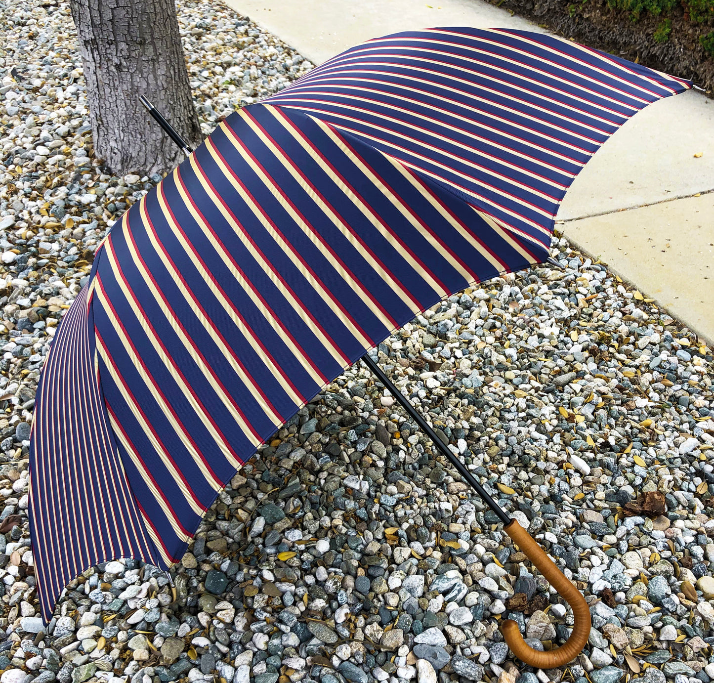 Man Stripes Umbrella Hazelnut Handle | Everyday Luxury Made in France | Free Shipping