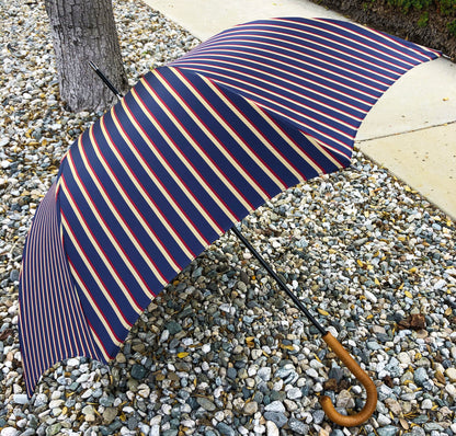 Paraguas de rayas con mango color avellana | Lujo para el día a día, hecho en Francia | Envío gratuito