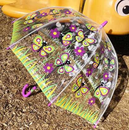 Bugzz® Butterfly Clear Umbrella for Children | Bendable Fiberglass Ribs | Bubble Style