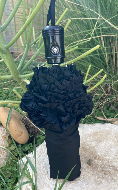 Lisbeth Dahl black folding Umbrella with ruffles | Automatic opening and closing | For rain or shade