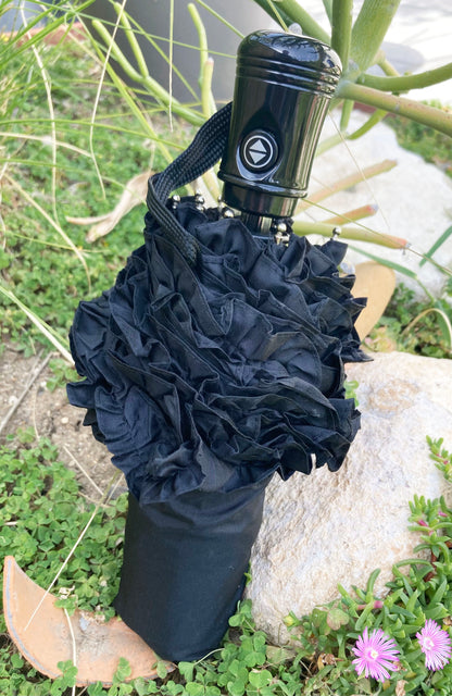 Lisbeth Dahl black folding Umbrella with ruffles | Automatic opening and closing | For rain or shade
