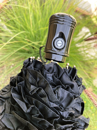 Lisbeth Dahl black folding Umbrella with ruffles | Automatic opening and closing | For rain or shade