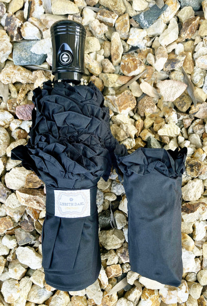 Lisbeth Dahl black folding Umbrella with ruffles | Automatic opening and closing | For rain or shade