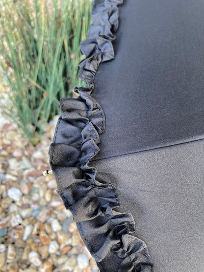 Lisbeth Dahl black folding Umbrella with ruffles | Automatic opening and closing | For rain or shade