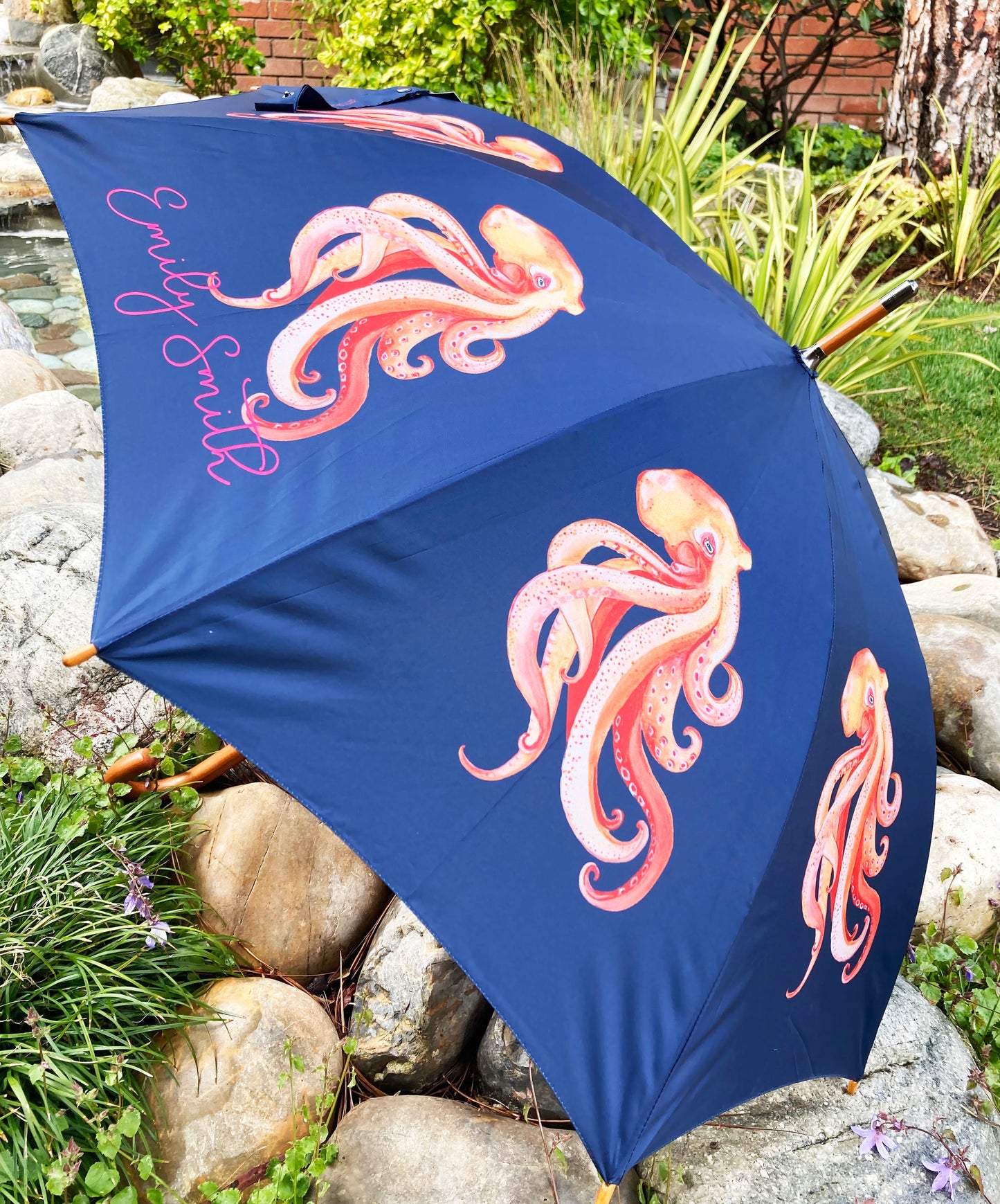 Oscar The Squid by Emily Smith | Navy and Orange Sea Life Design