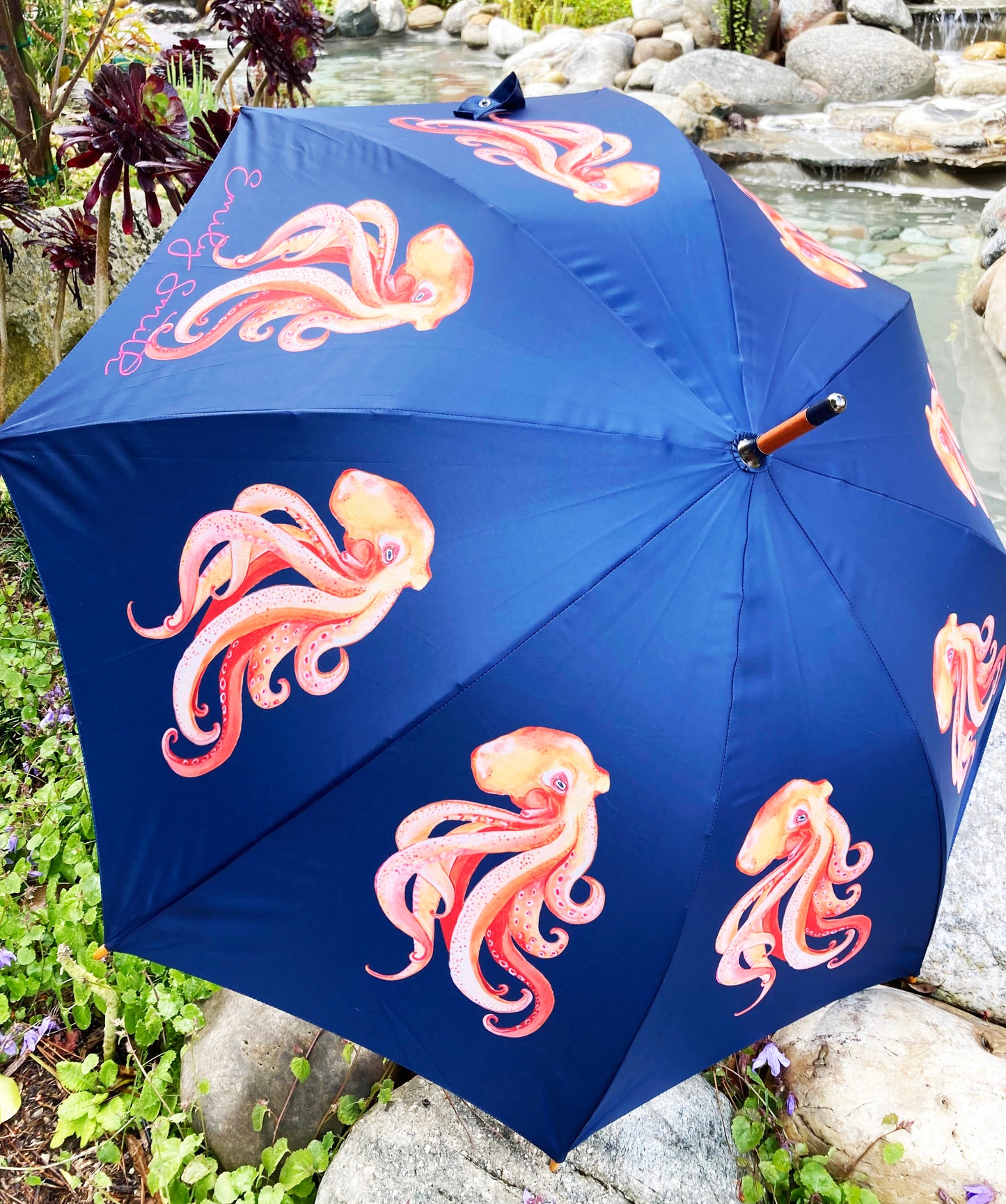Oscar The Squid by Emily Smith | Navy and Orange Sea Life Design
