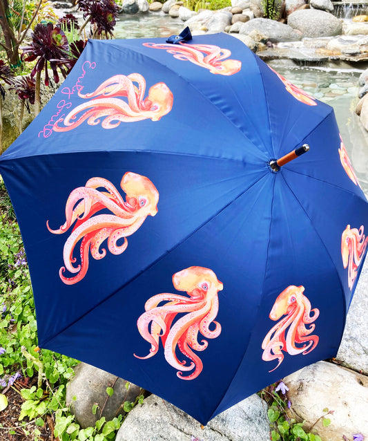 Oscar The Squid by Emily Smith | Navy and Orange Sea Life Design