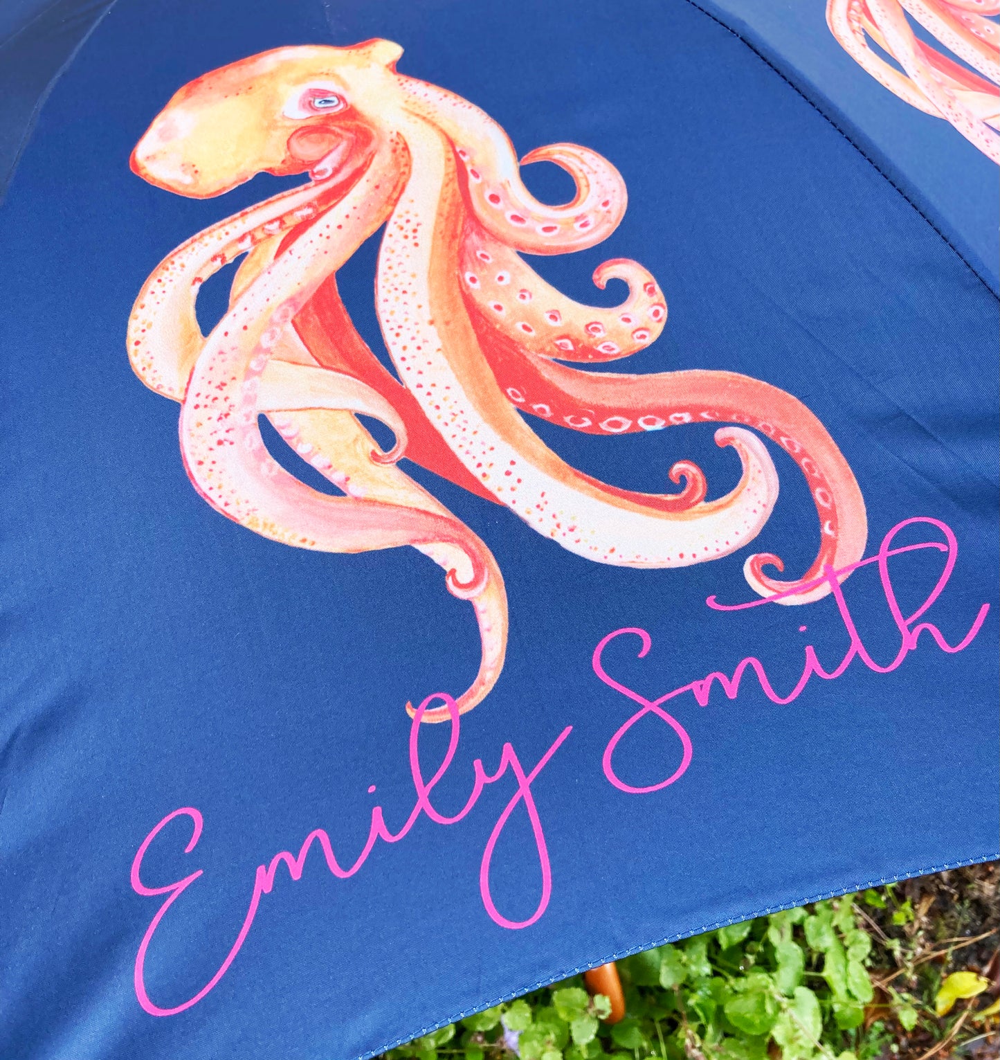 Oscar The Squid by Emily Smith | Navy and Orange Sea Life Design