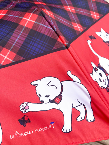 Paraguas compacto anti-UV con diseño de gatos escoceses rojos | Fabricado en Francia | Envío gratuito