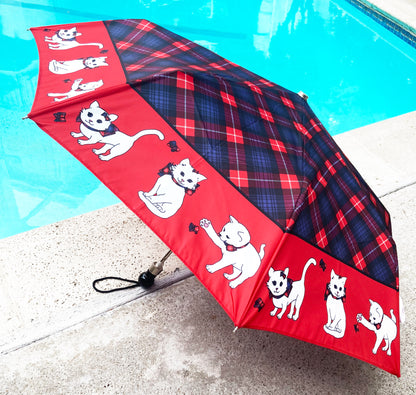 Paraguas compacto anti-UV con diseño de gatos escoceses rojos | Fabricado en Francia | Envío gratuito