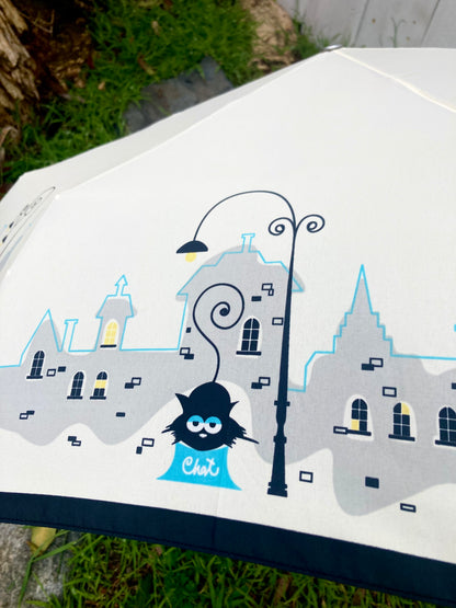 Parisian Cats Folding Umbrella | Sturdy Reinforced Ribs | Auto Open | 2-Step Closing System