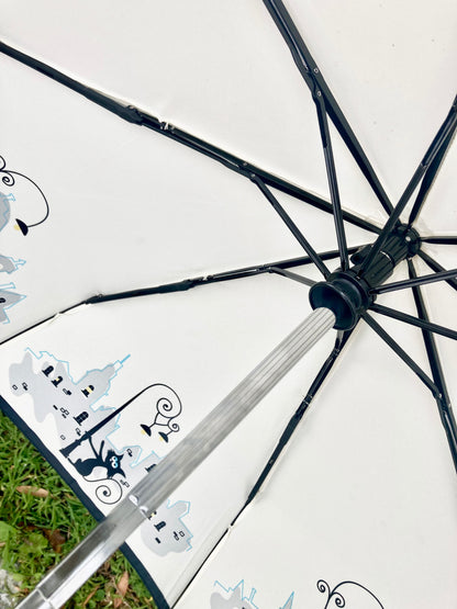 Parisian Cats Folding Umbrella | Sturdy Reinforced Ribs | Auto Open | 2-Step Closing System