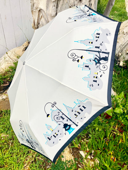 Parisian Cats Folding Umbrella | Sturdy Reinforced Ribs | Auto Open | 2-Step Closing System