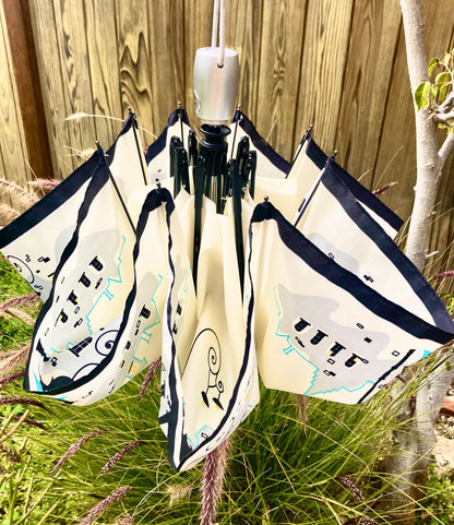 Parisian Cats Folding Umbrella | Sturdy Reinforced Ribs | Auto Open | 2-Step Closing System