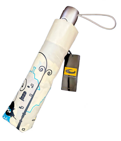 Parisian Cats Folding Umbrella | Sturdy Reinforced Ribs | Auto Open | 2-Step Closing System