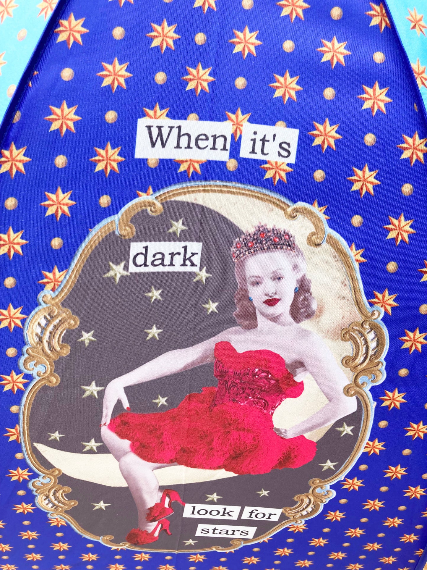 Colección de paraguas Darling Divas | Estilo vintage de los años 20 | "Lunas y estrellas" | Semiautomático | Garantía de un año.