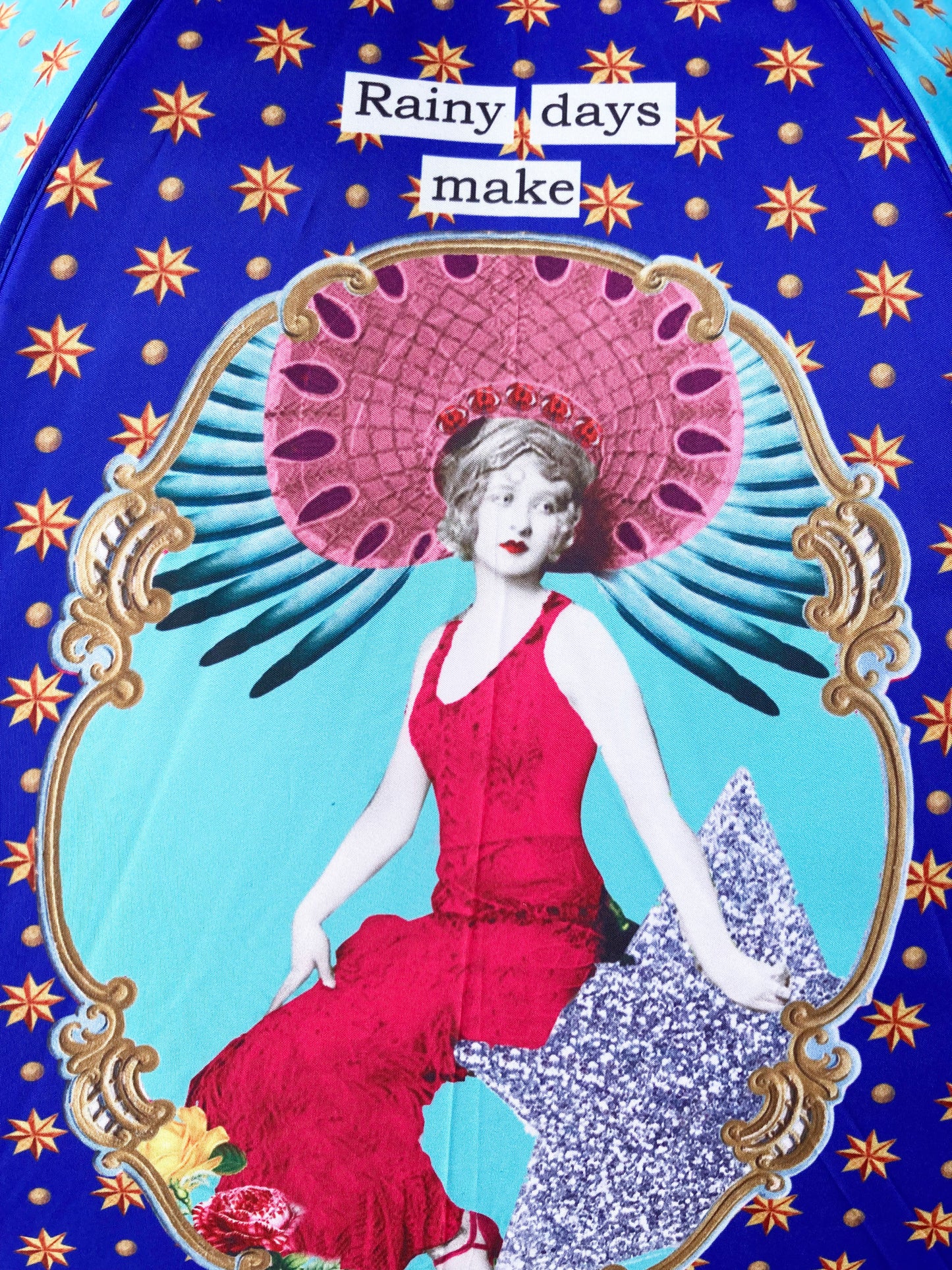 Colección de paraguas Darling Divas | Estilo vintage de los años 20 | "Lunas y estrellas" | Semiautomático | Garantía de un año.