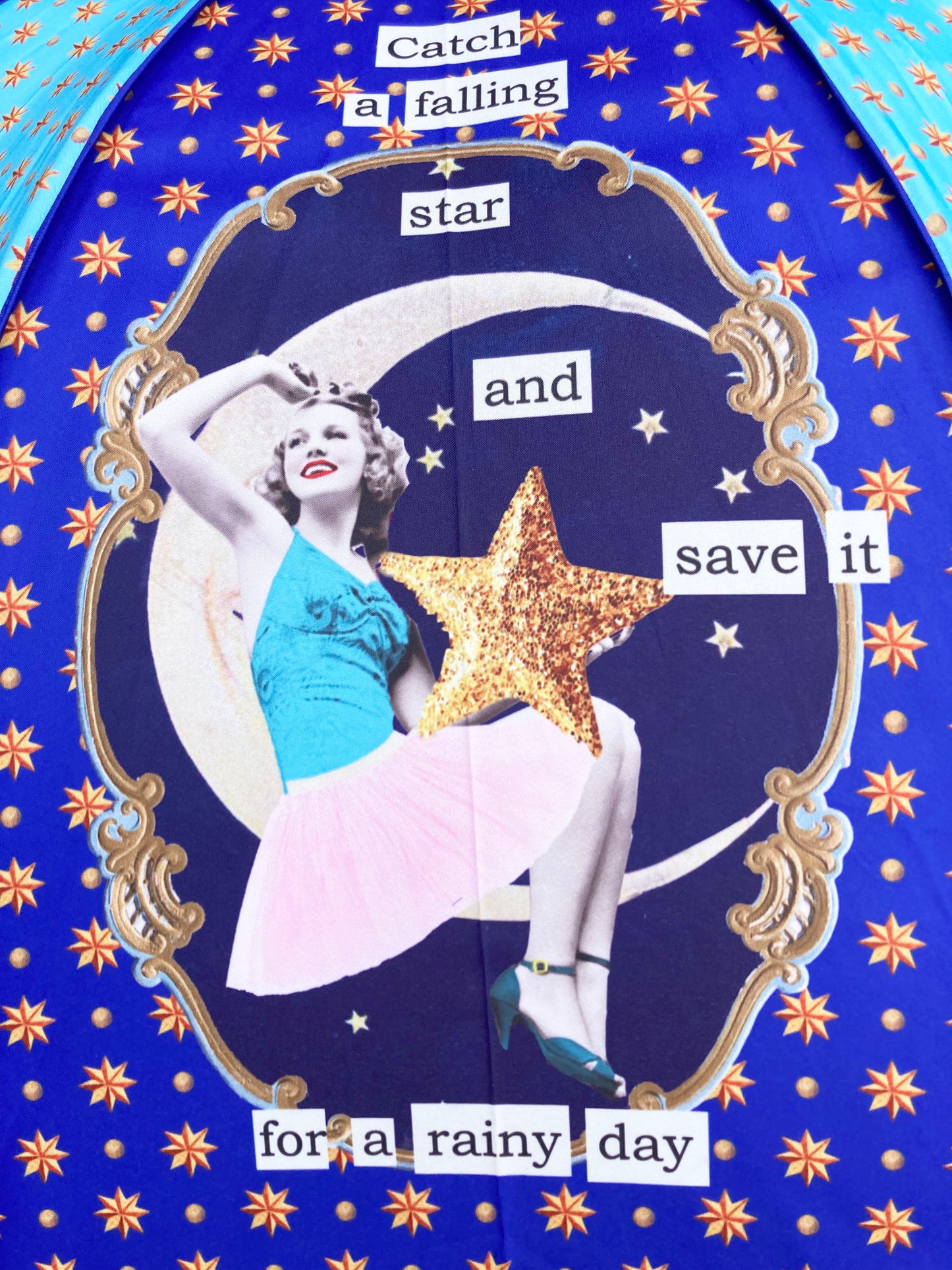 Colección de paraguas Darling Divas | Estilo vintage de los años 20 | "Lunas y estrellas" | Semiautomático | Garantía de un año.