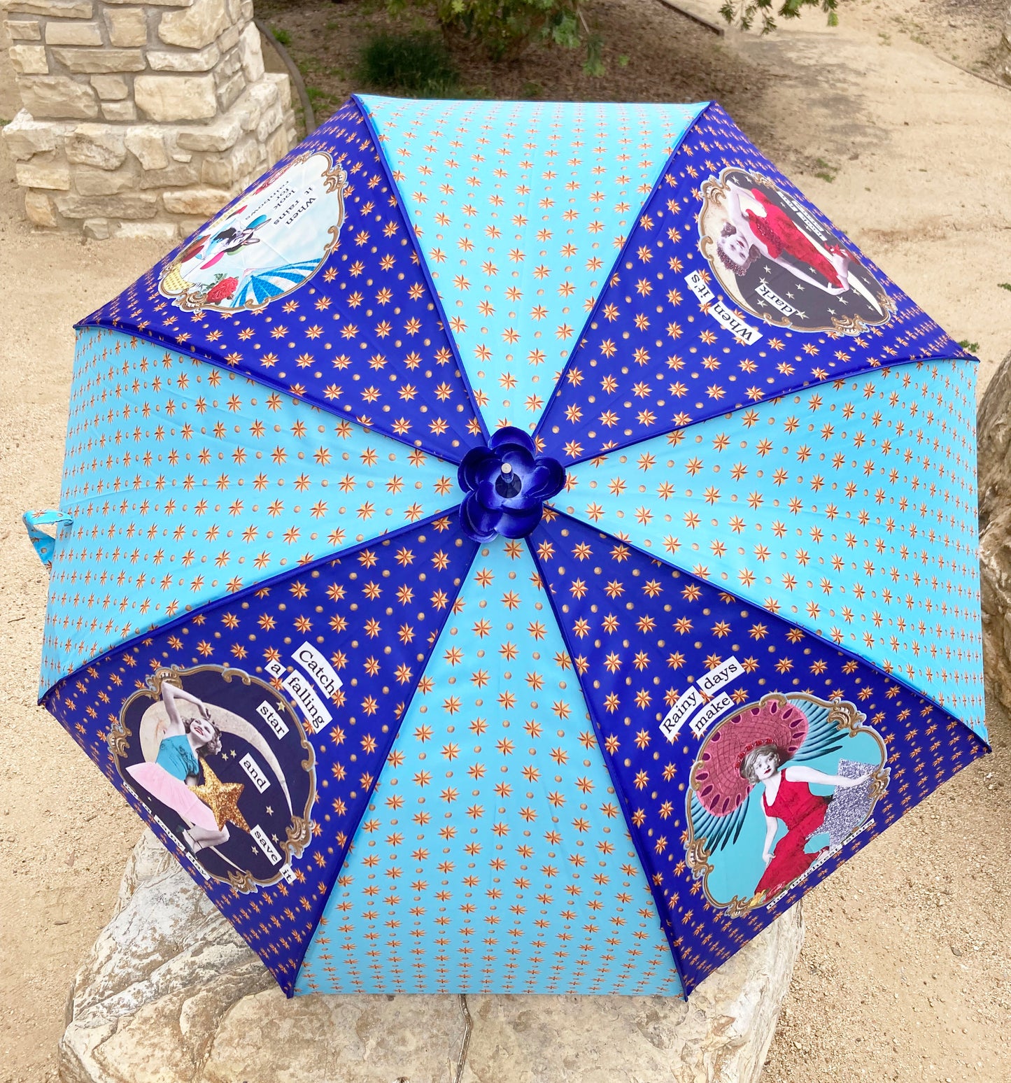 Colección de paraguas Darling Divas | Estilo vintage de los años 20 | "Lunas y estrellas" | Semiautomático | Garantía de un año.