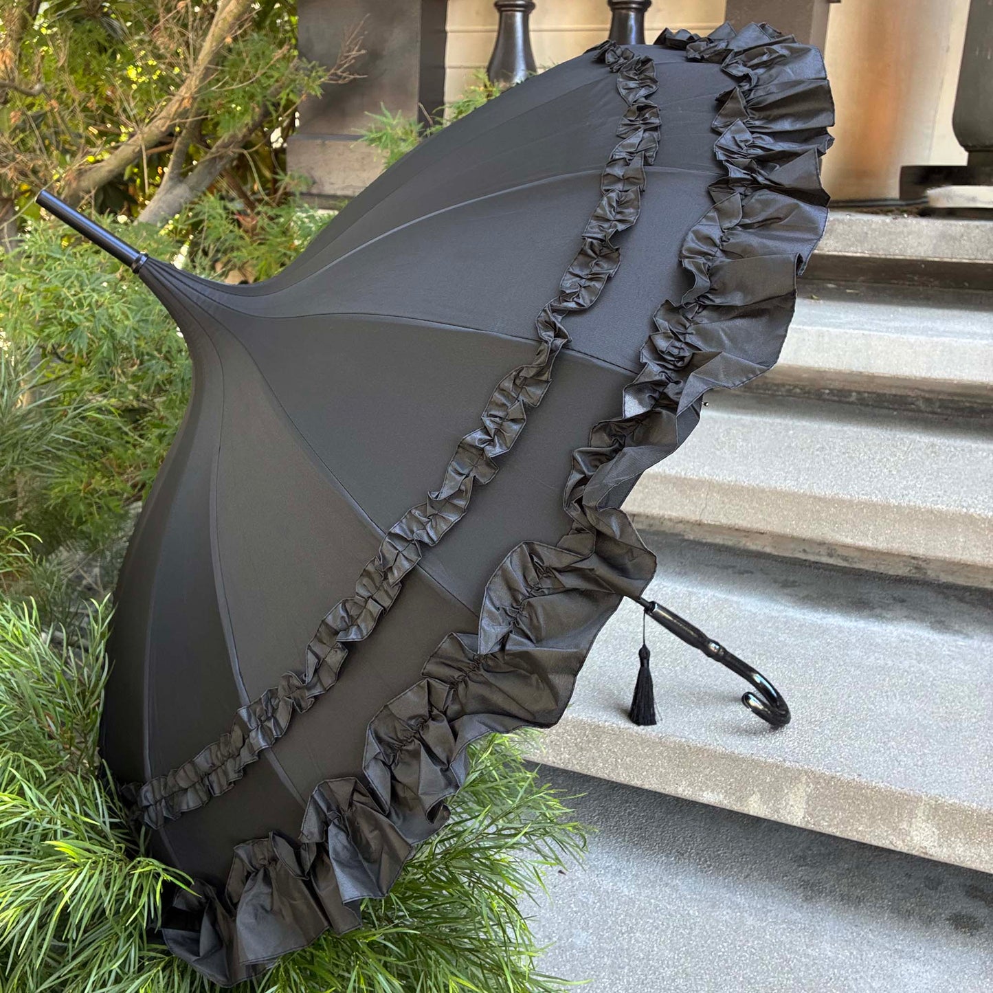 Margaux Black Pagoda Umbrella | Metal Frame | Rain and Sun Protection