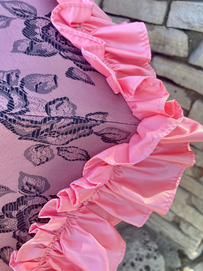 Dusty Pink Jacquard Umbrella | Twisted Black Leather Handle | Free Shipping