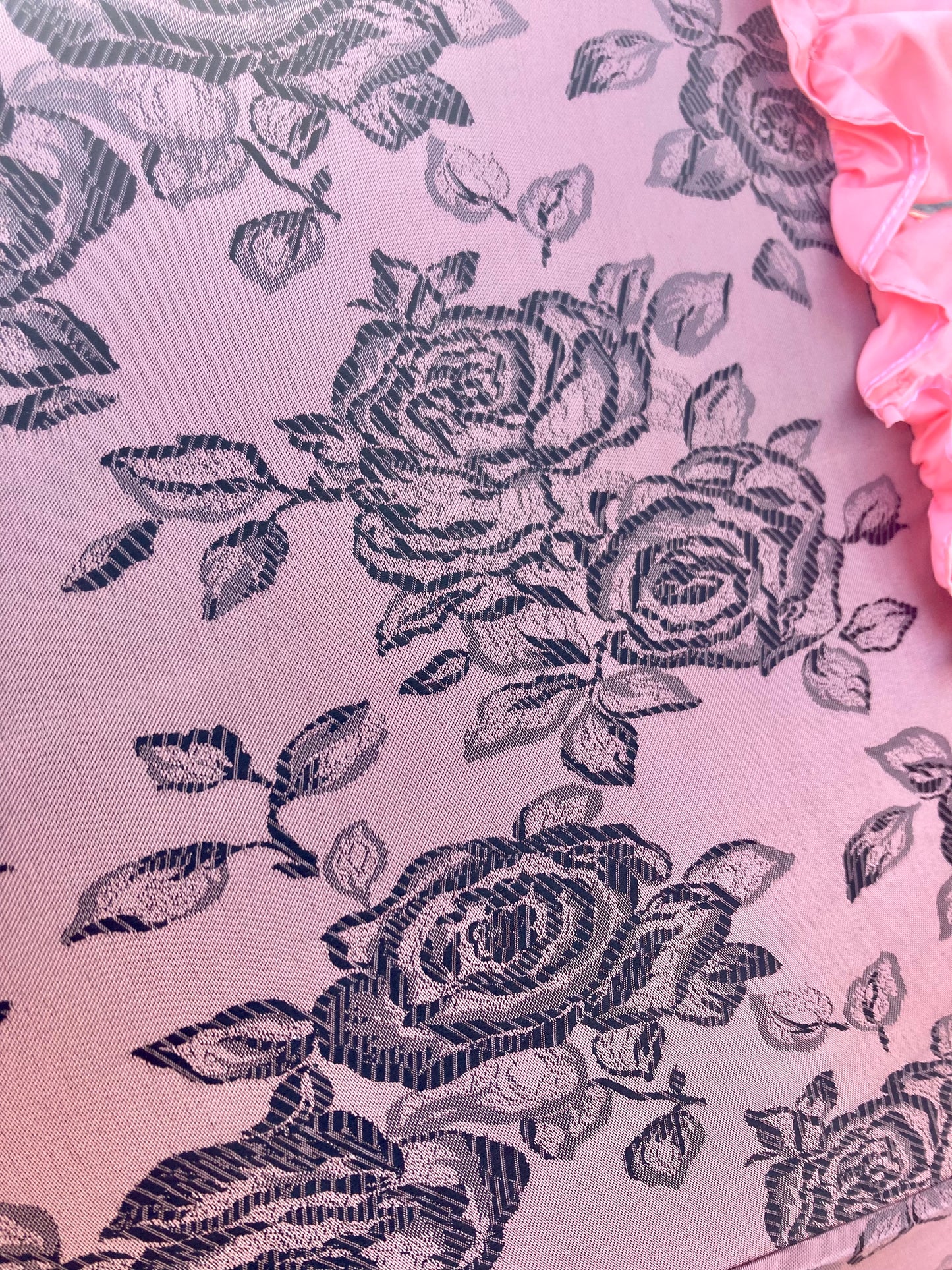 Paraguas Jacquard Rosa Empolvado | Mango de Cuero Negro Retorcido | Envío Gratis