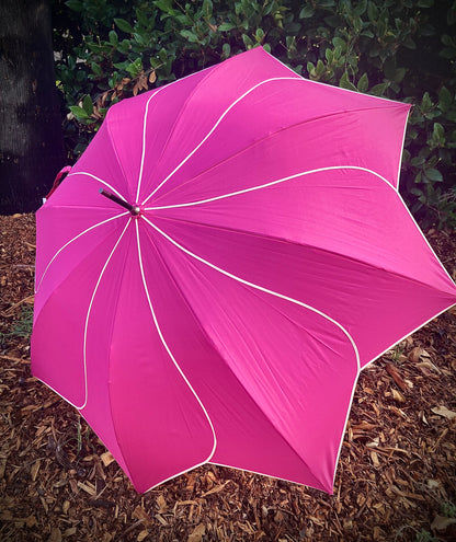 Hot Pink Everyday Swirl Umbrella | Petal Shaped | White Pipping