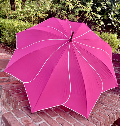 Hot Pink Everyday Swirl Umbrella | Petal Shaped | White Pipping