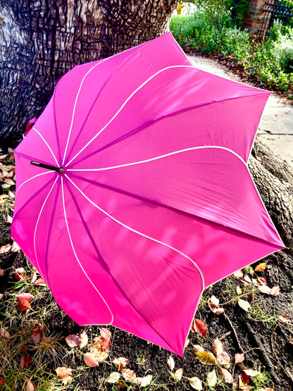Hot Pink Everyday Swirl Umbrella | Petal Shaped | White Pipping