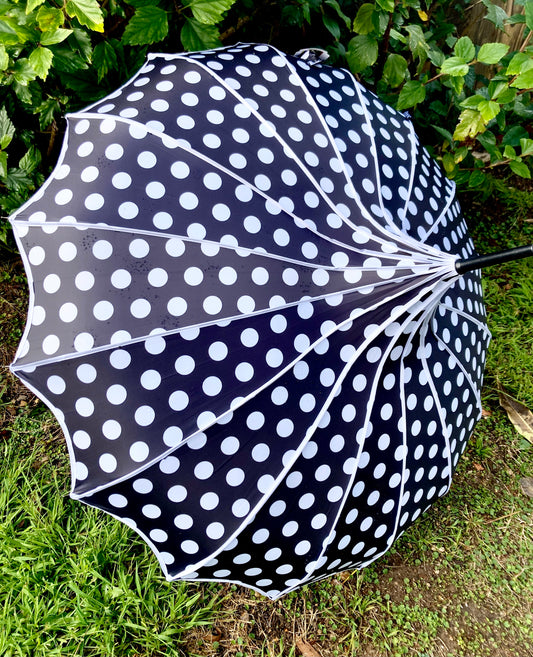 Lilly Black Pagoda Umbrella | Blackout and Anti-UV | Large Polka Dots