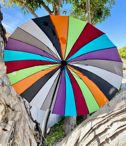 Large 41" 24 Ribs Rainbow Stick Style Umbrella/Parasol | 8 Retro