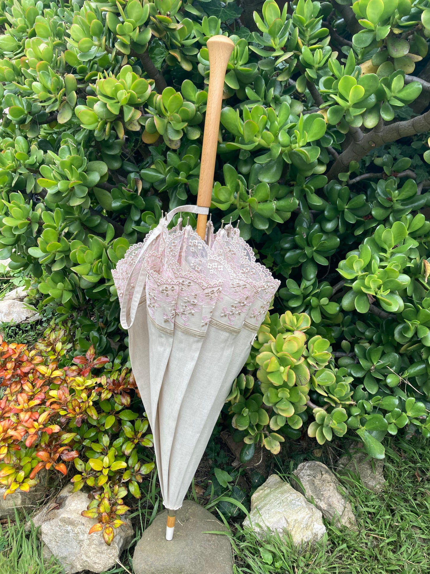 Paraguas anti-UV de cáñamo Little Flower | Resistente al agua, hecho a mano en Francia | Envío gratis