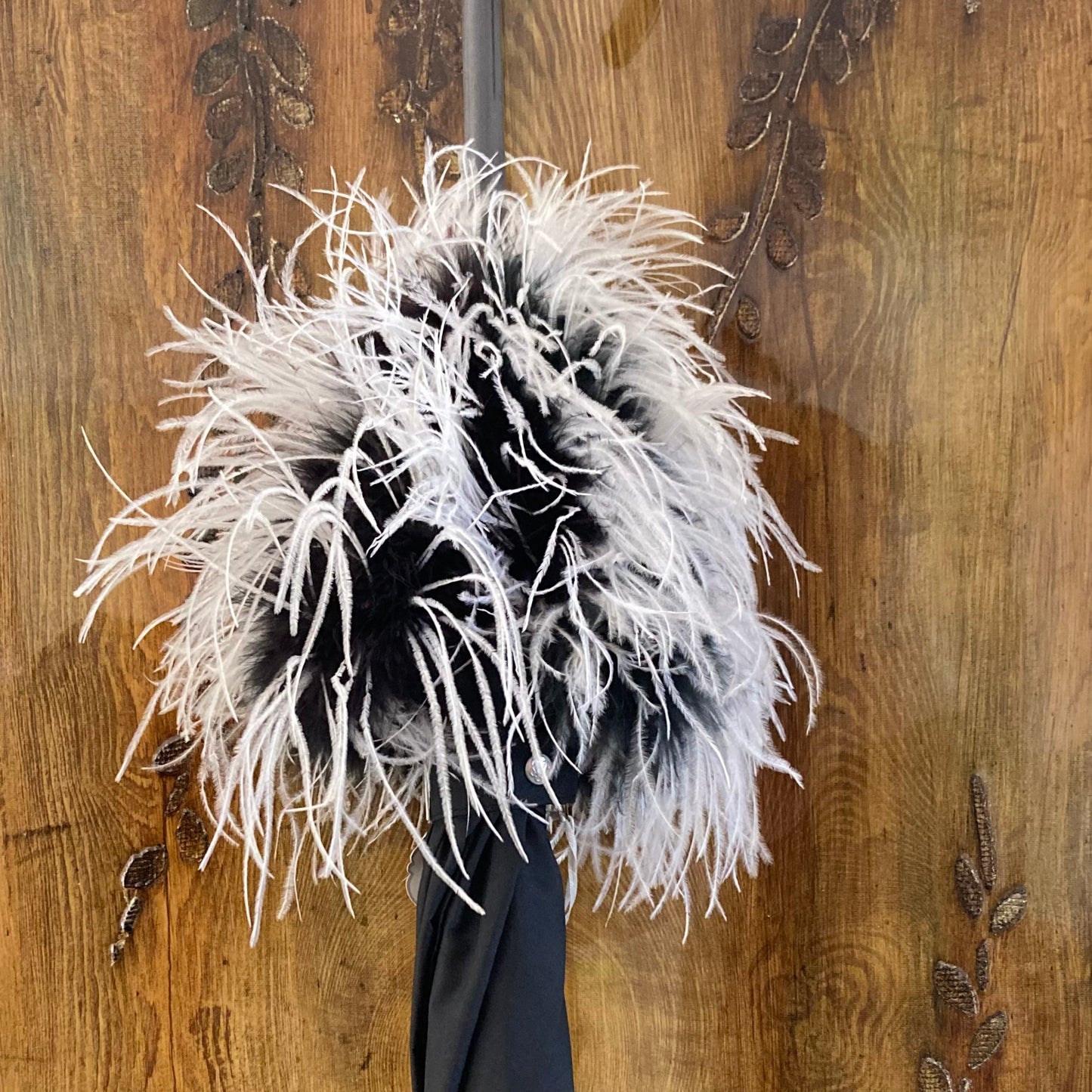 Rare Shaggy Parasol with Sewn on Marabou and Ostrich Trim | Handmade Invisible Stitches