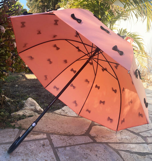 Lolita Umbrella Coral Blush | Black Satin Bows | Handmade in France | Free Shipping